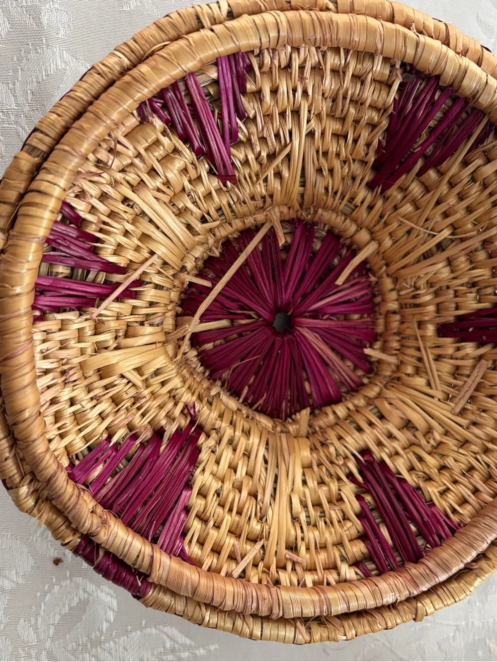 Natural Woven Basket With Purple Accents 7